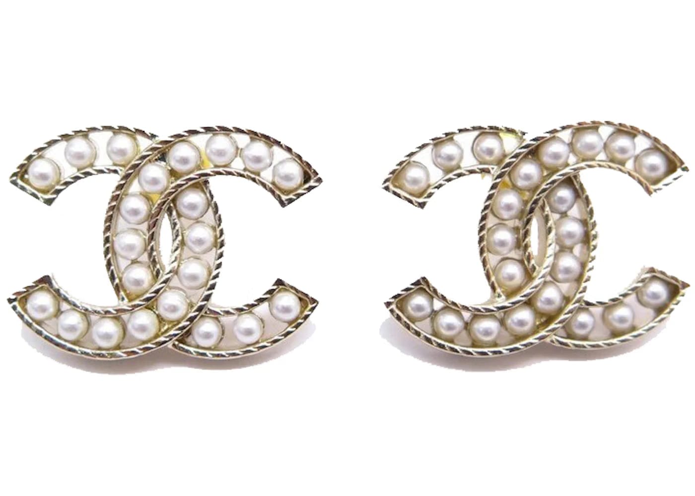 Chanel Logo CC Pearl Earrings Gold