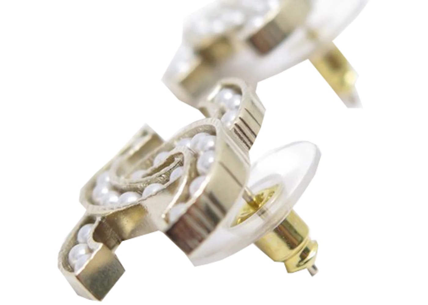 Chanel Logo CC Pearl Earrings Gold