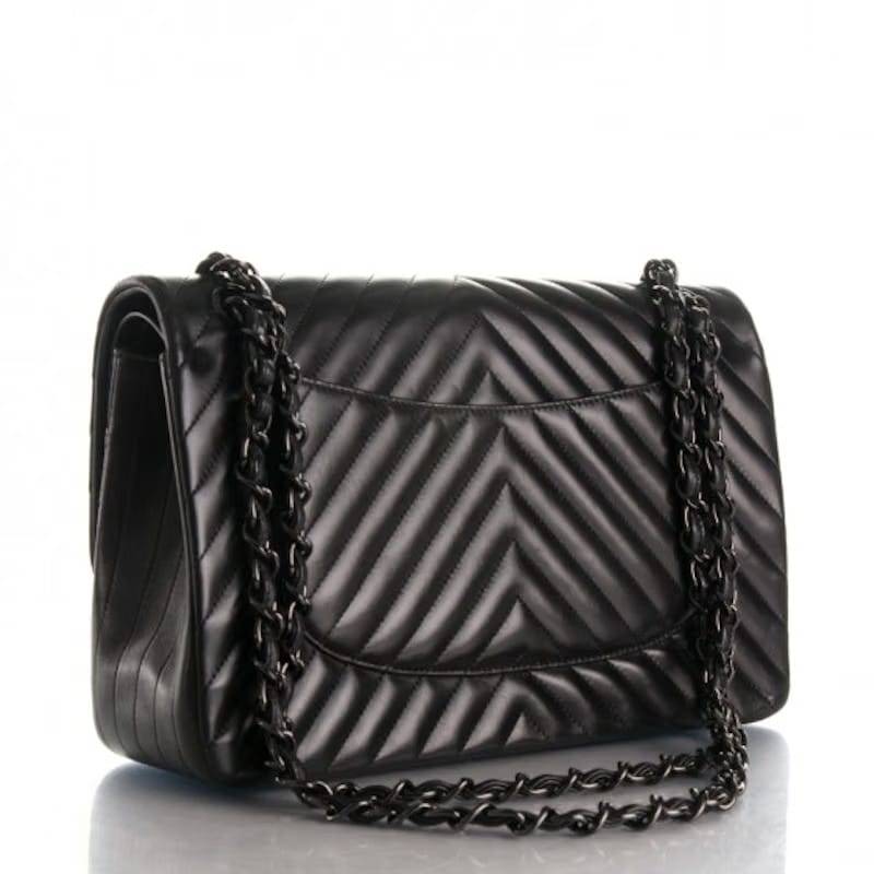 Chanel So Black Classic Double Flap Chevron Lambskin Jumbo Black