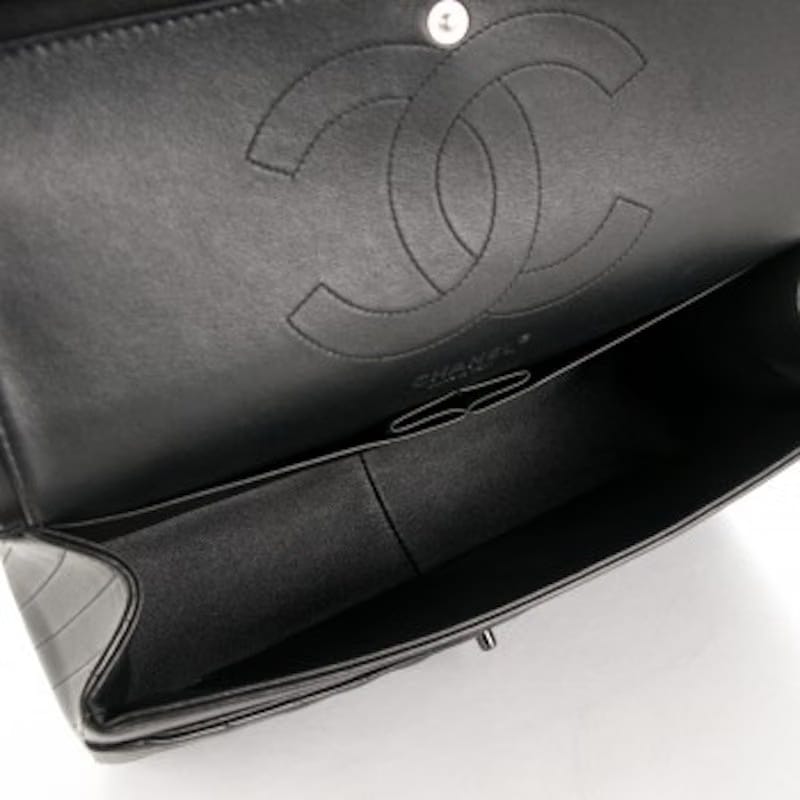 Chanel So Black Classic Double Flap Chevron Lambskin Jumbo Black