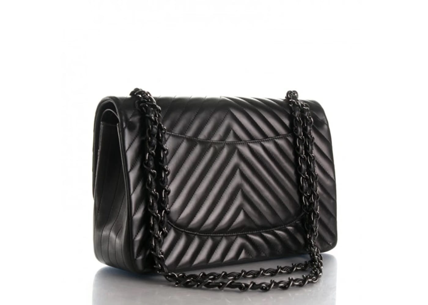 Chanel So Black Classic Double Flap Chevron Lambskin Jumbo Black