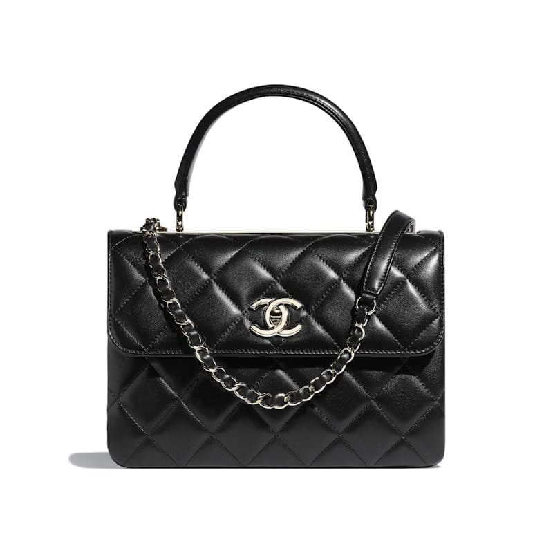 Chanel Flap Bag Top Handle Quilted Lambskin Gold-tone Small Black