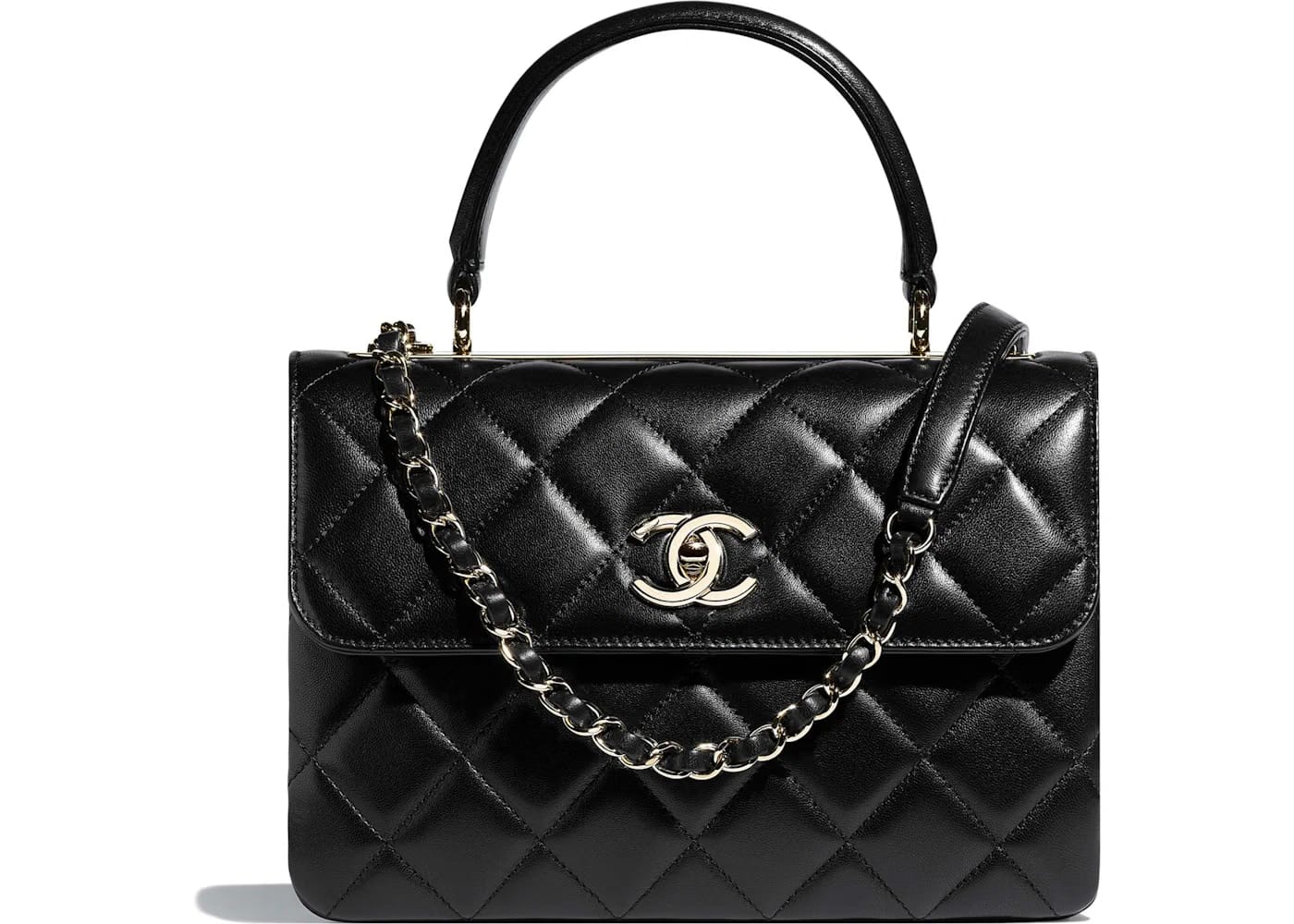 Chanel Flap Bag Top Handle Quilted Lambskin Gold-tone Small Black