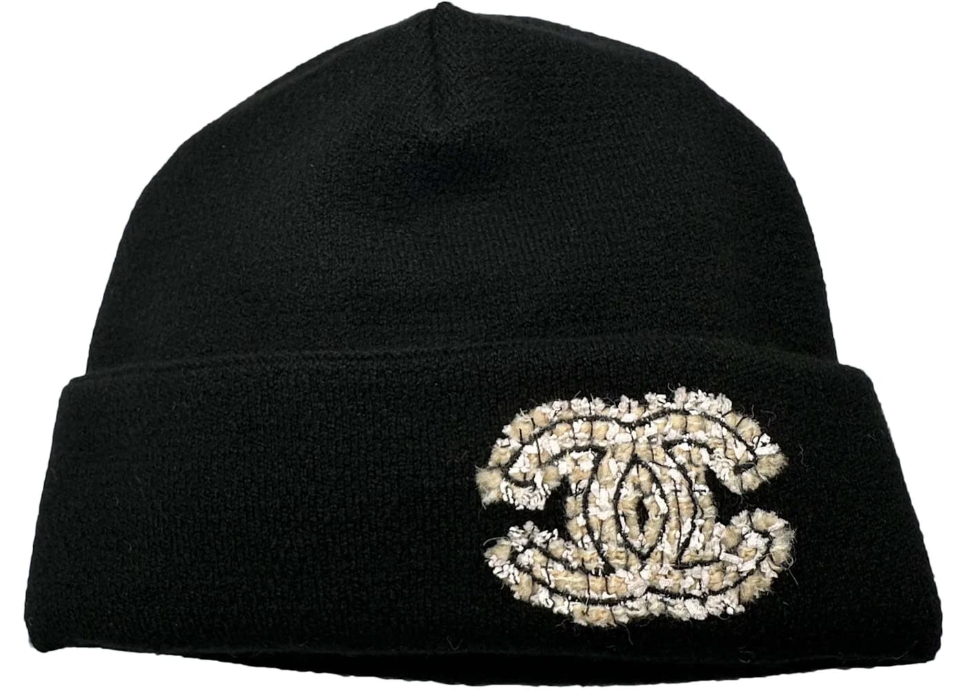 Chanel Cloche Black White Beige CC Logo Beanie AA8603 Black