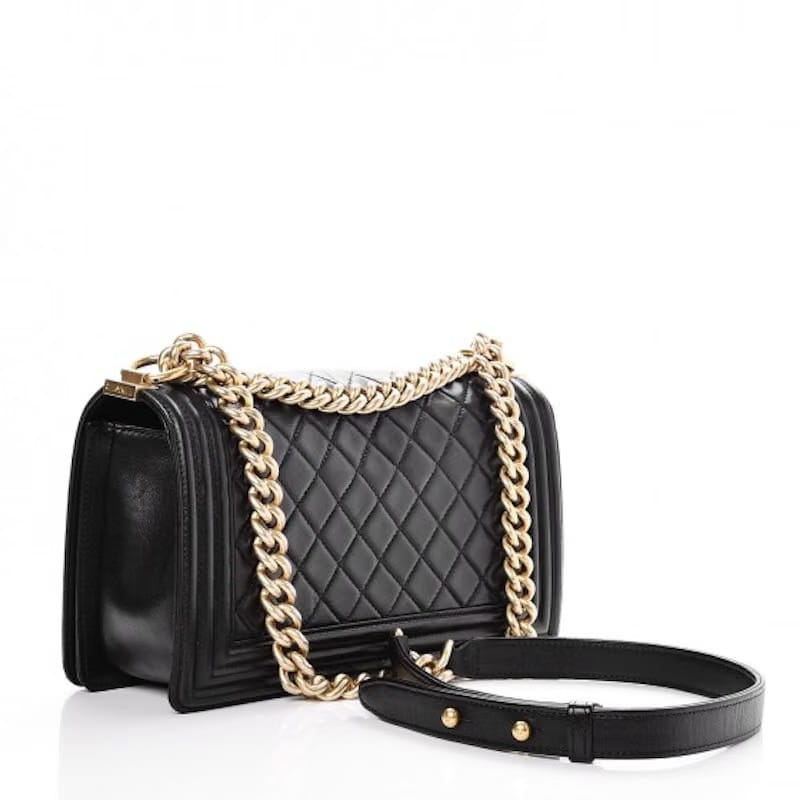 Chanel Boy Flap Quilted Lambskin Aged Gold-tone Medium Black