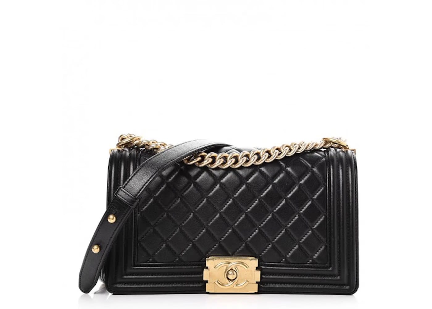 Chanel Boy Flap Quilted Lambskin Aged Gold-tone Medium Black