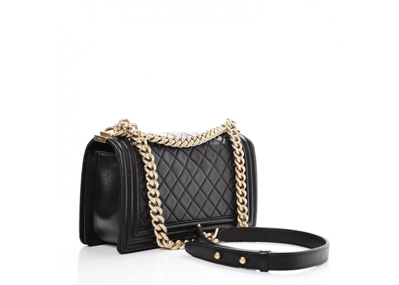 Chanel Boy Flap Quilted Lambskin Aged Gold-tone Medium Black