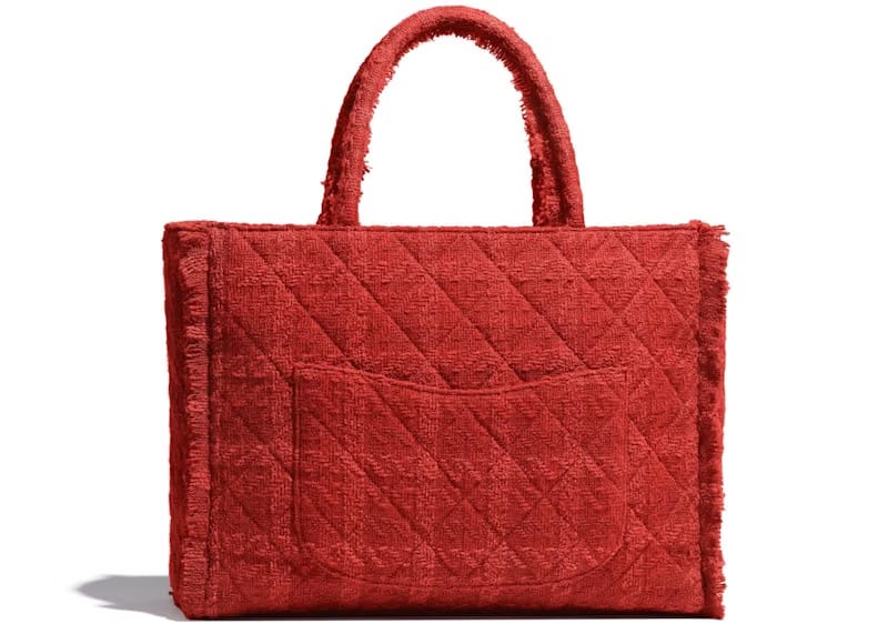Chanel Zipped Shopping Bag Tweed Gold-tone Large Red