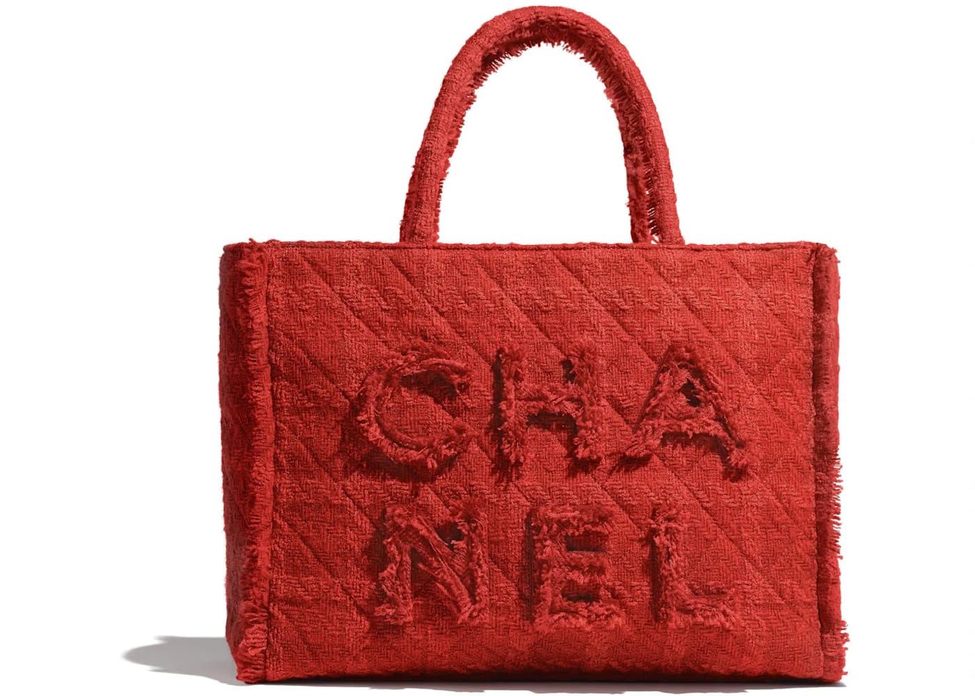 Chanel Zipped Shopping Bag Tweed Gold-tone Large Red