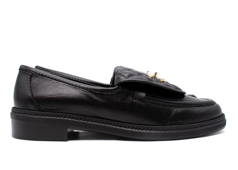 Chanel Quilted Tab Loafers Black Leather