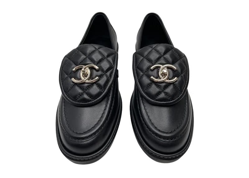 Chanel Quilted Tab Loafers Black Leather