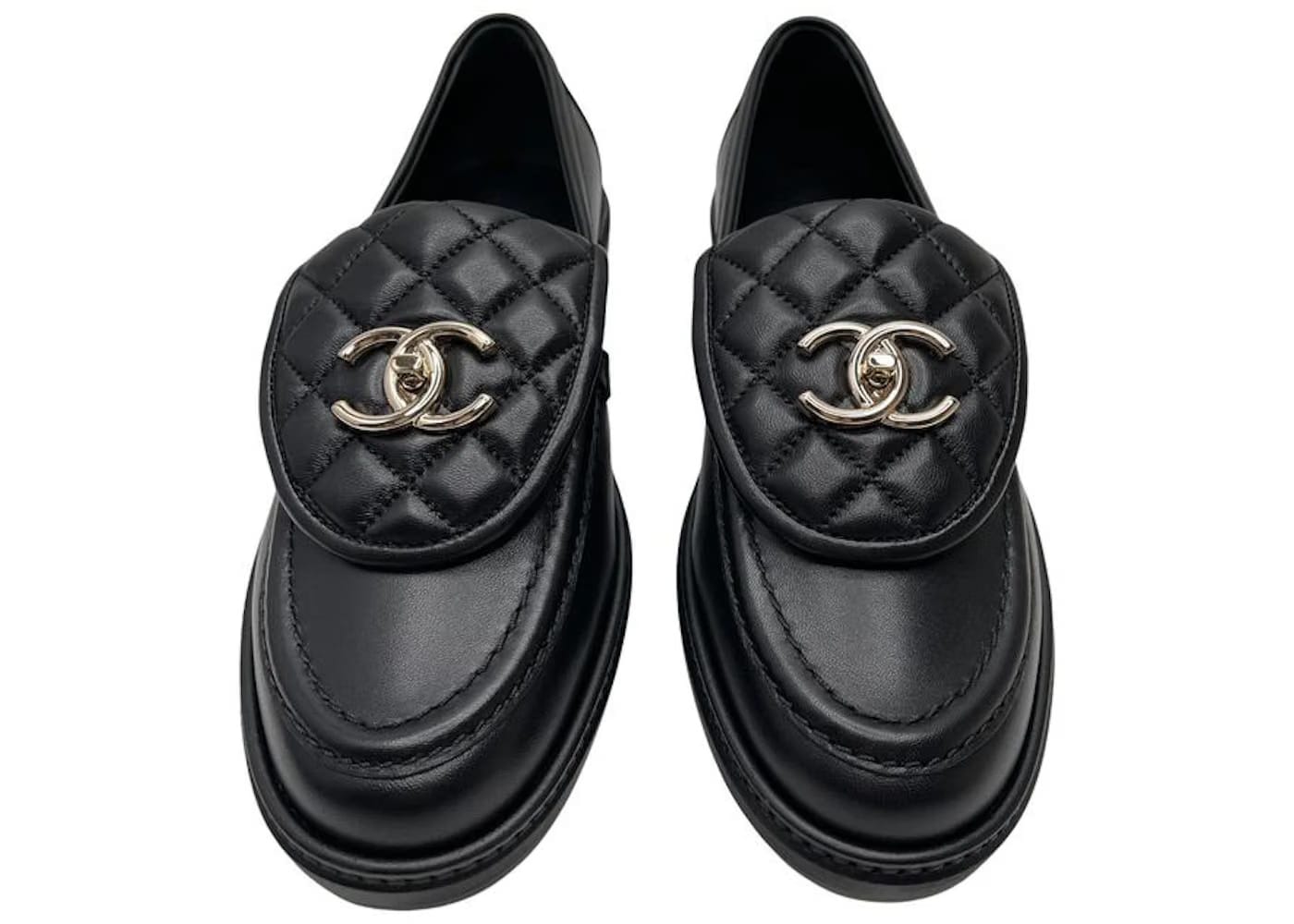 Chanel Quilted Tab Loafers Black Leather