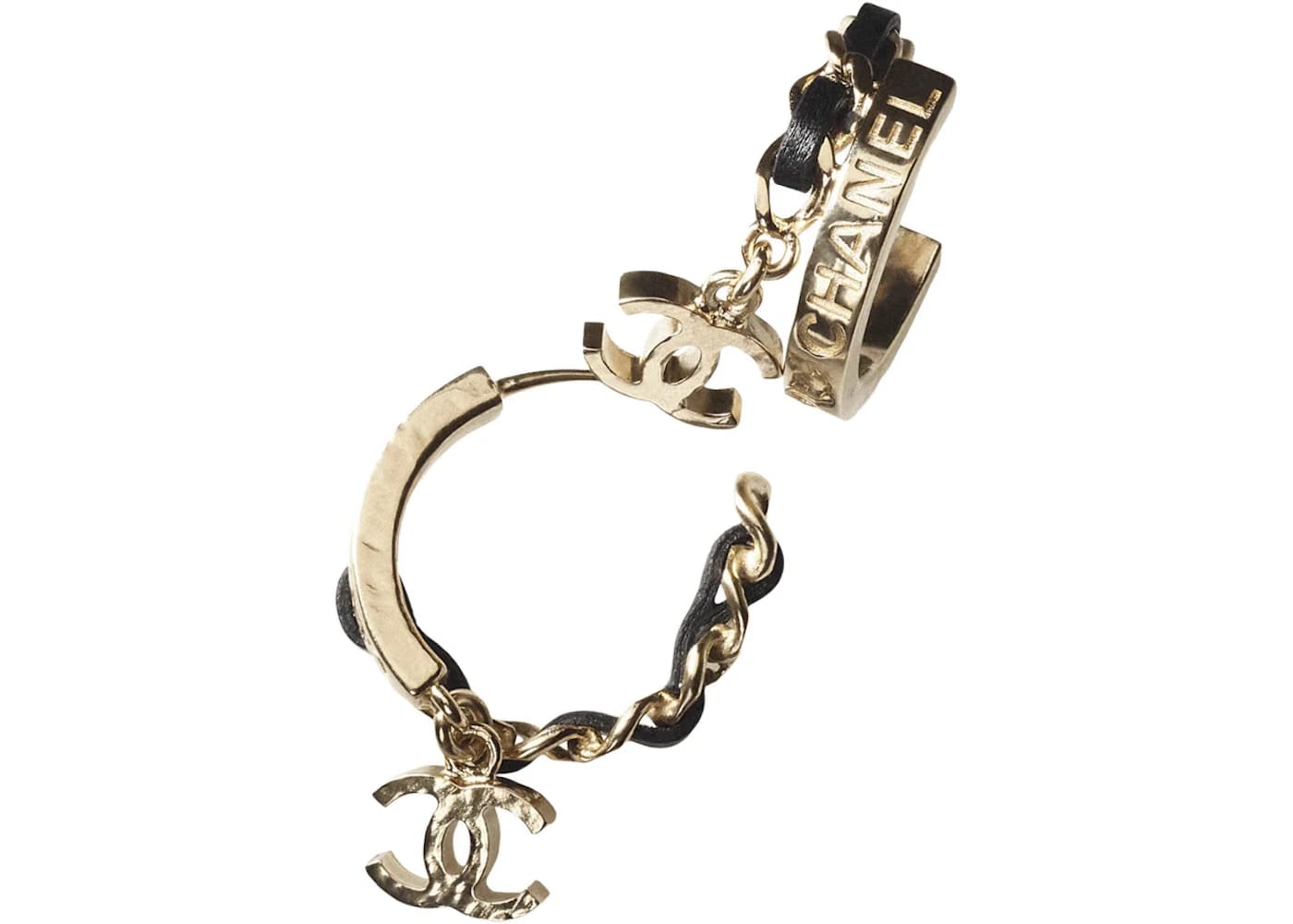 Chanel Metal/Lambskin Earrings AB9109 Gold/Black