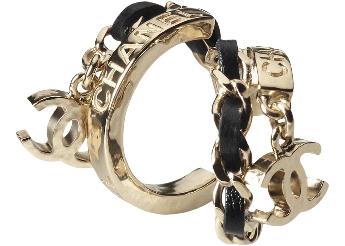 Chanel Metal/Lambskin Earrings AB9109 Gold/Black