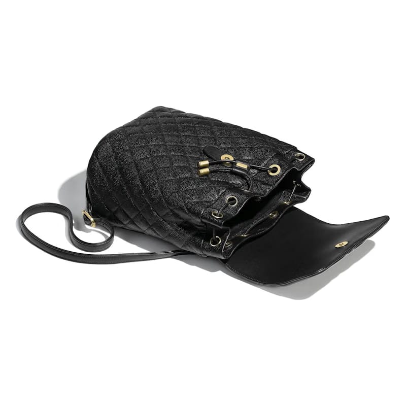 Chanel Backpack Filigree Quilted Caviar Gold-tone Black