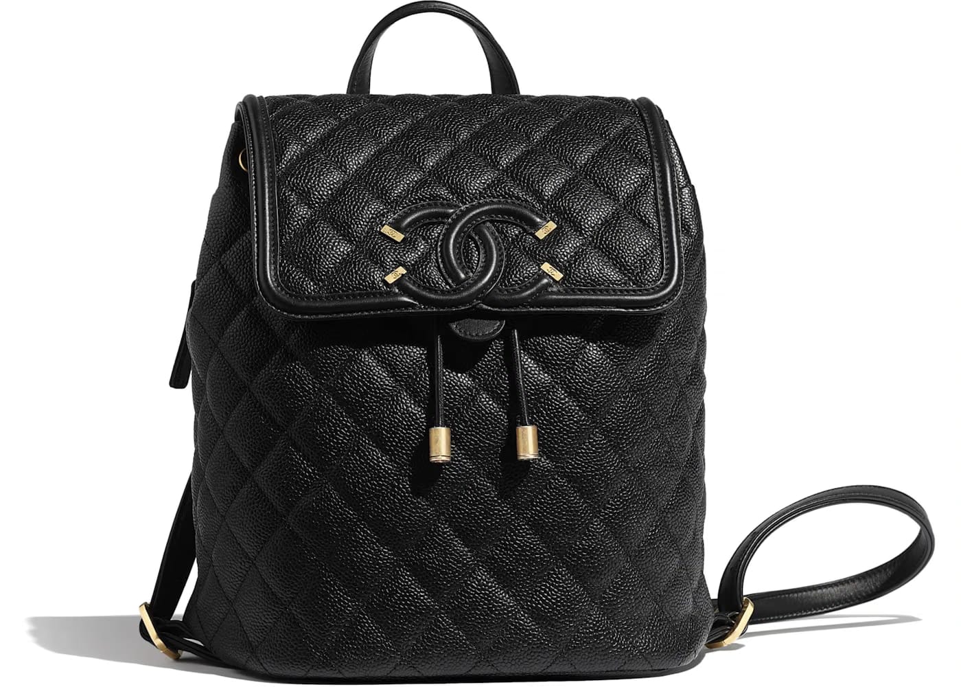 Chanel Backpack Filigree Quilted Caviar Gold-tone Black