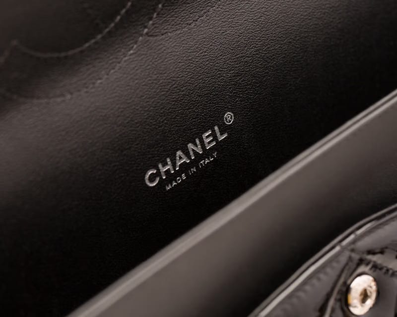 Chanel Classic Double Flap Quilted Patent Leather Silver-tone Maxi Black