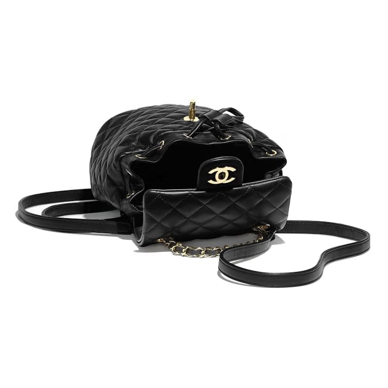 Chanel Backpack Quilted Calfskin Leather Gold-tone Black