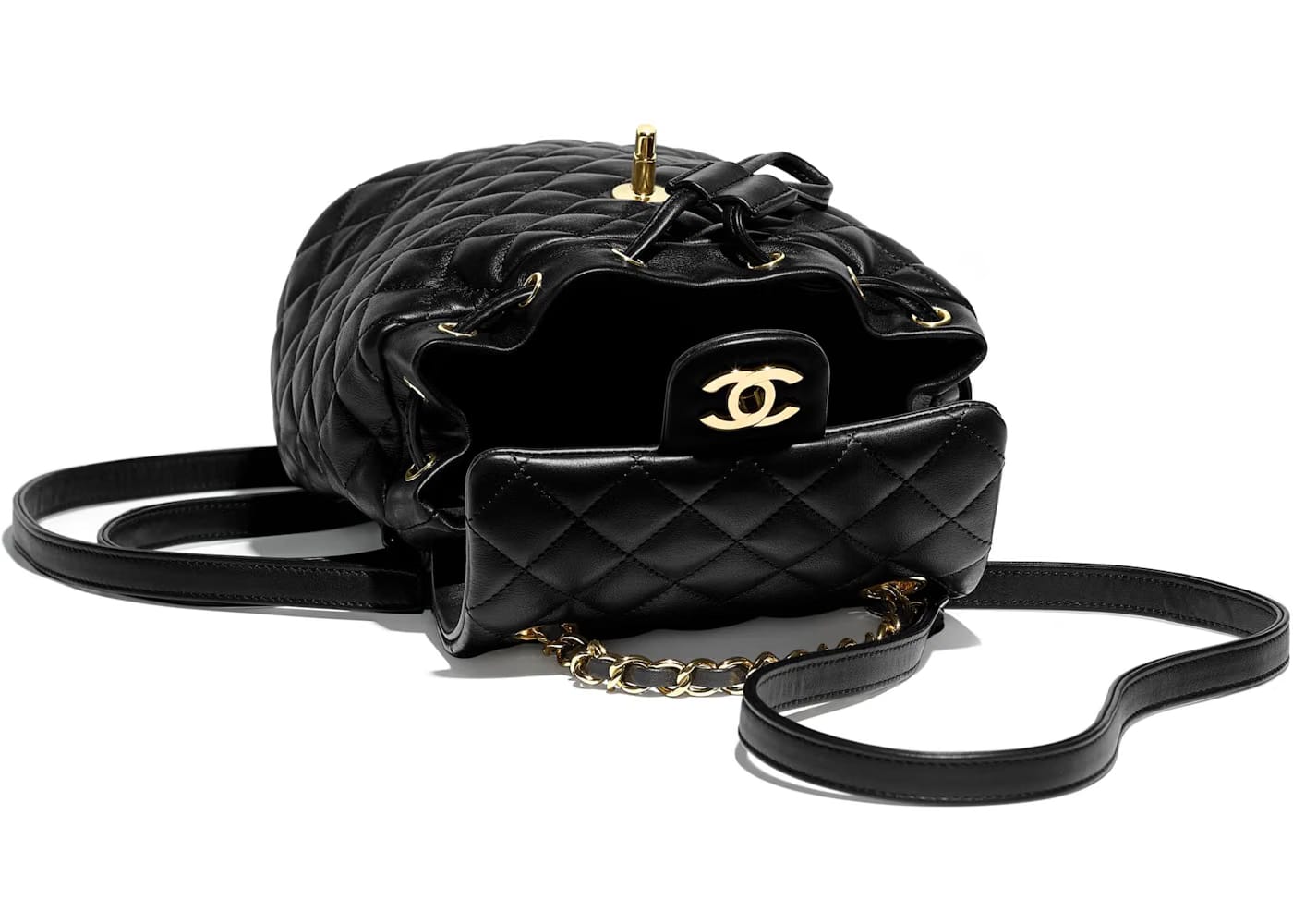 Chanel Backpack Quilted Calfskin Leather Gold-tone Black