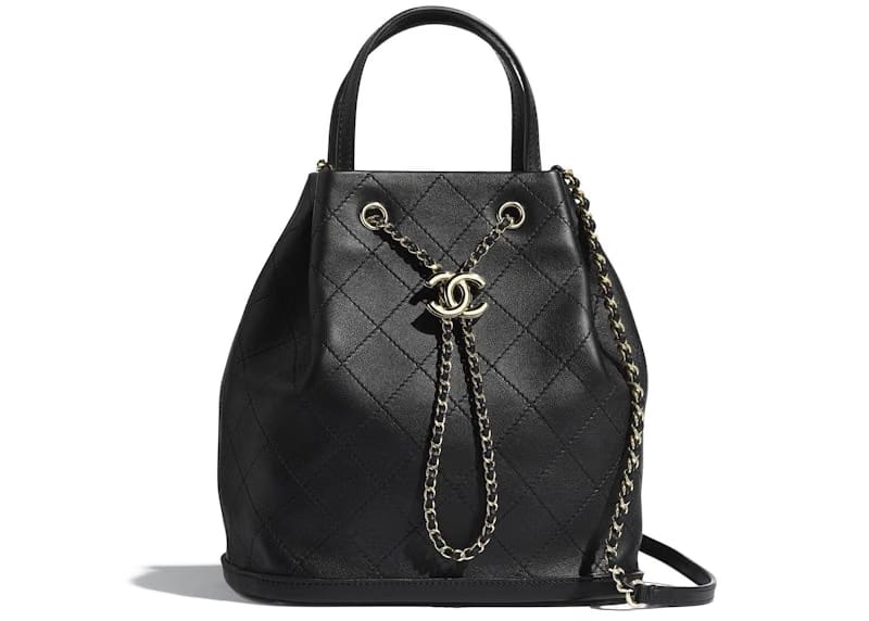 Chanel Drawstring Bag Calfskin Gold-tone Large Black