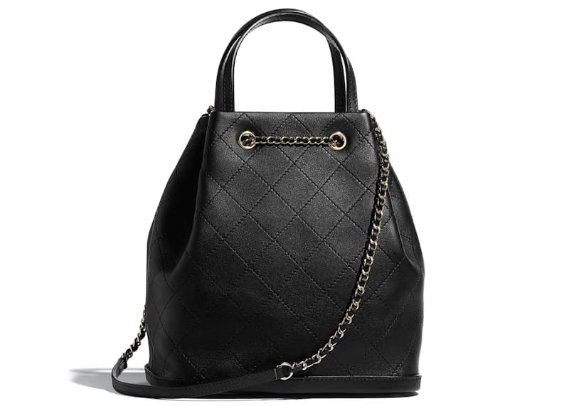 Chanel Drawstring Bag Calfskin Gold-tone Large Black
