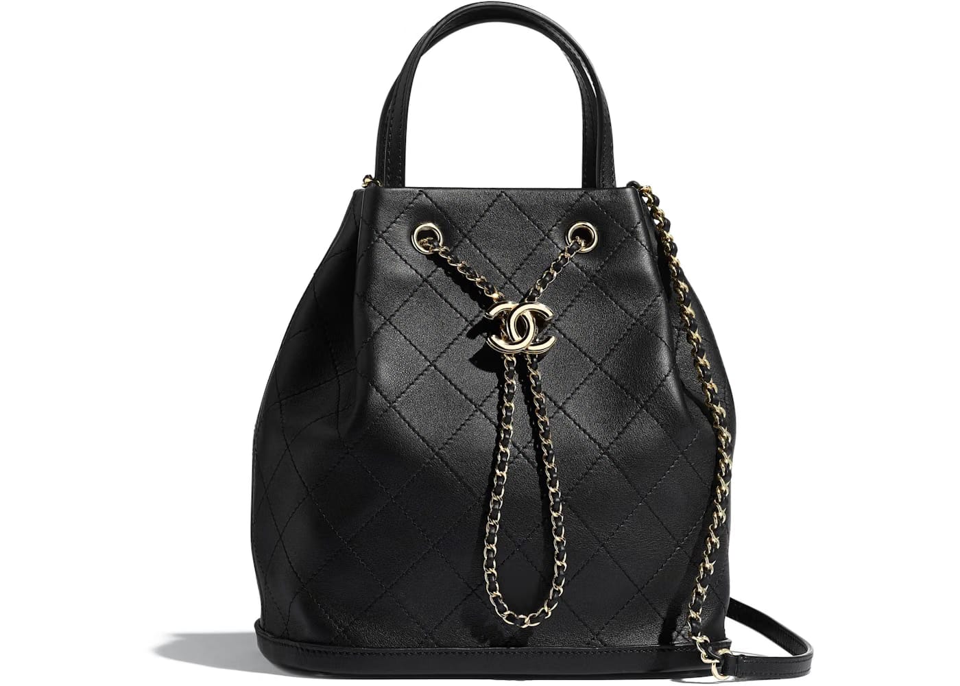 Chanel Drawstring Bag Calfskin Gold-tone Large Black