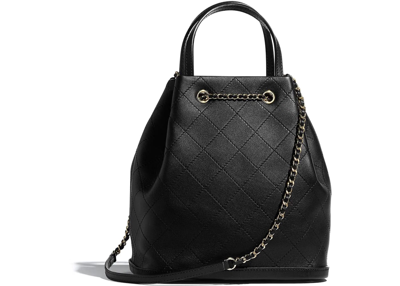 Chanel Drawstring Bag Calfskin Gold-tone Large Black