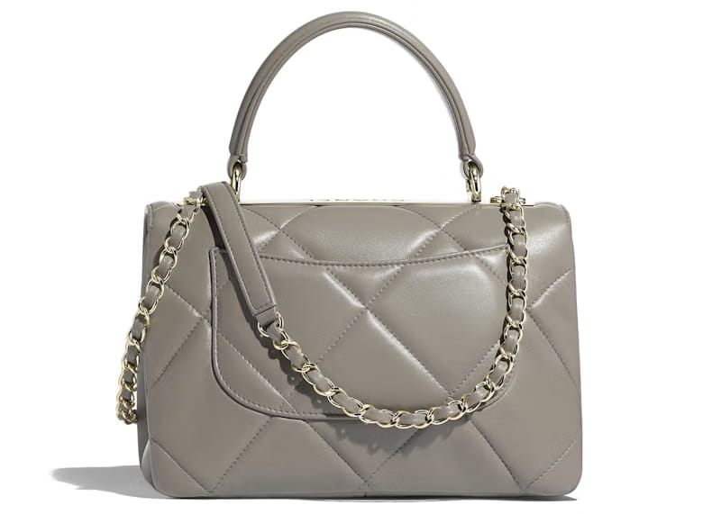Chanel Flap Bag Lambskin (With Top Handle) Gold-tone Small Gray