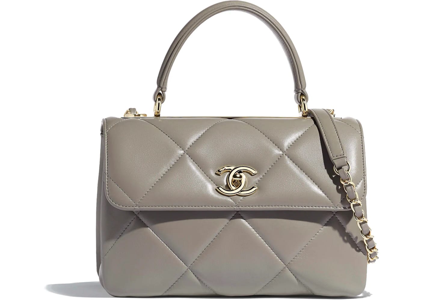 Chanel Flap Bag Lambskin (With Top Handle) Gold-tone Small Gray