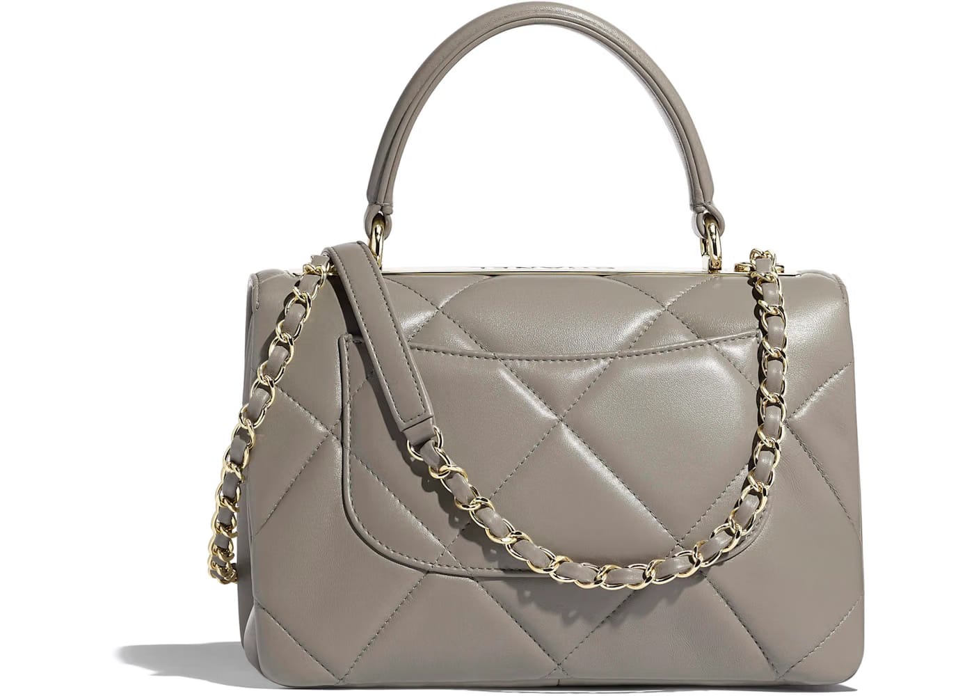 Chanel Flap Bag Lambskin (With Top Handle) Gold-tone Small Gray