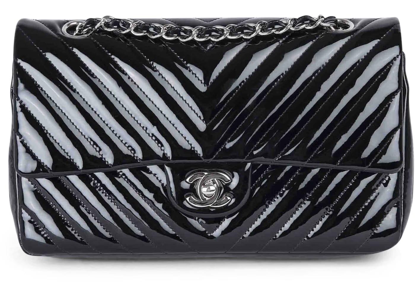 Chanel Classic Double Flap Quilted Chevron Medium Black