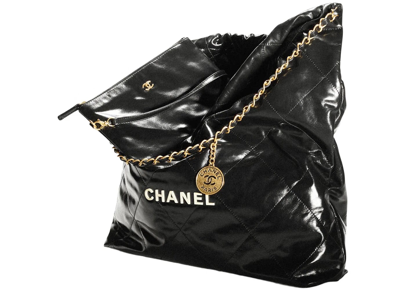 Chanel 22 Handbag Large 22S Calfskin Black/White Logo
