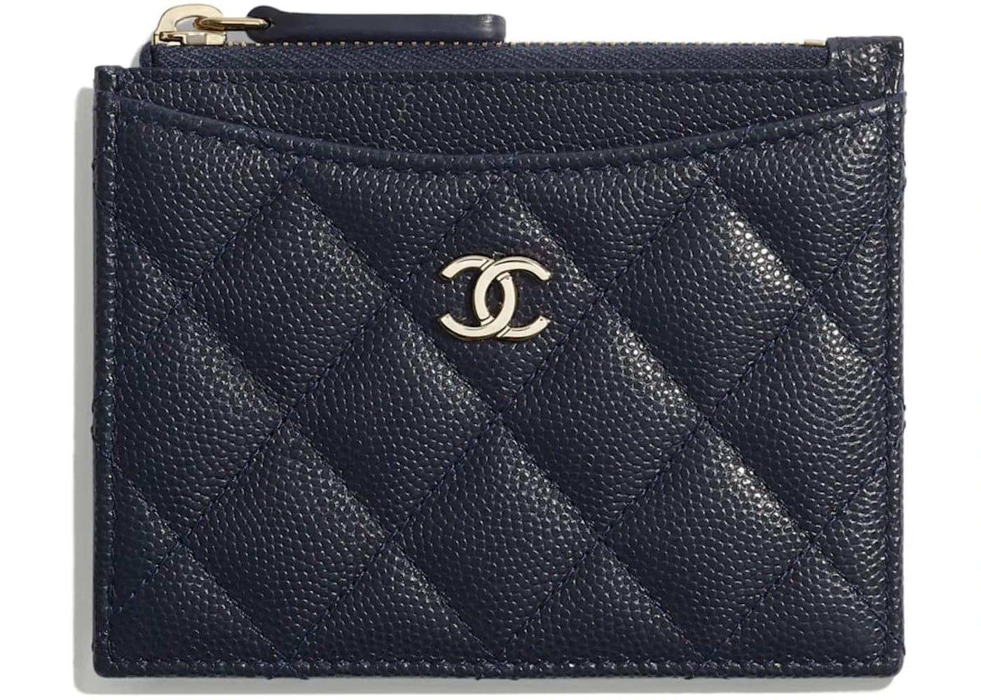 Chanel Classic Card Holder Quilted Grained Calfskin Gold-tone Navy Blue