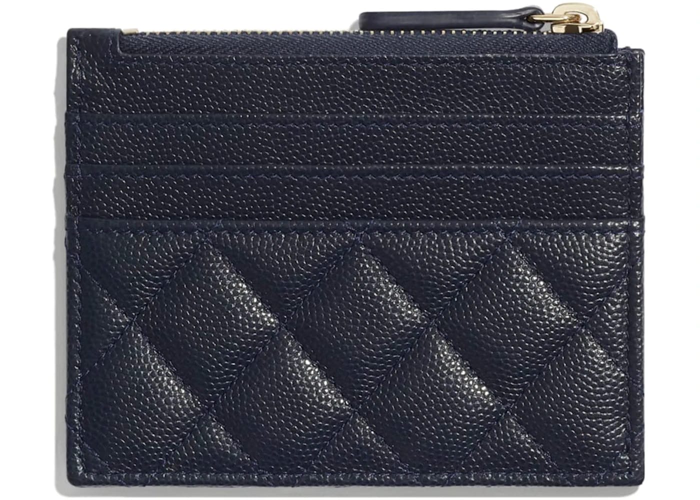 Chanel Classic Card Holder Quilted Grained Calfskin Gold-tone Navy Blue
