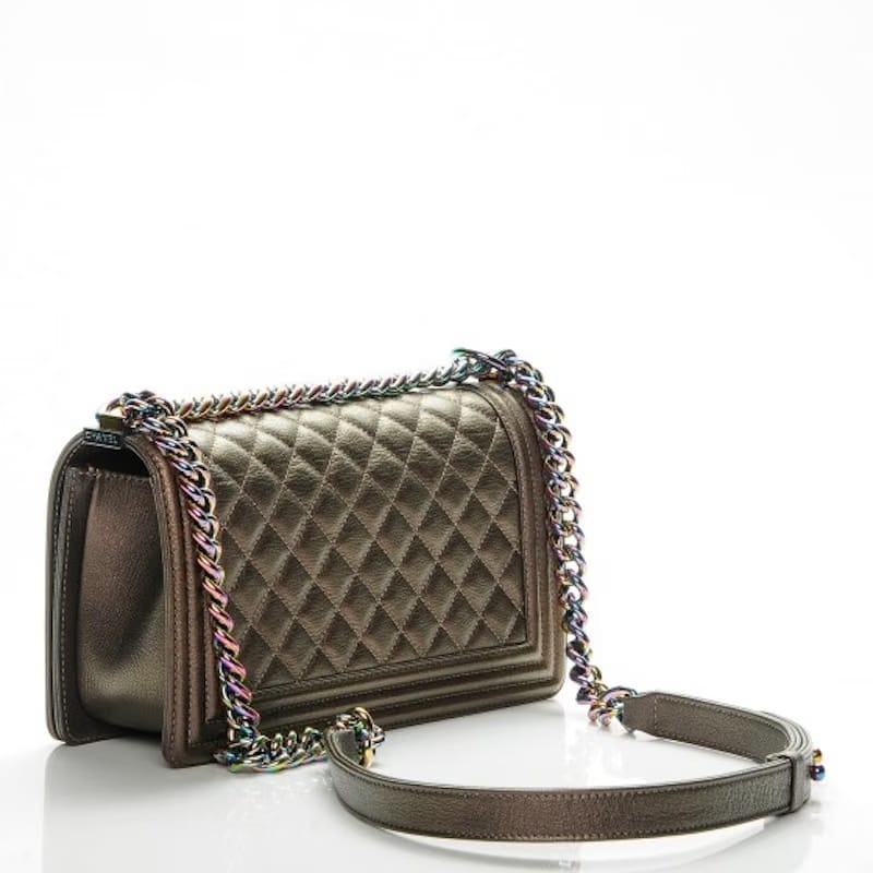 Chanel Boy Flap Diamond Quilted Iridescent Medium Dark Gold