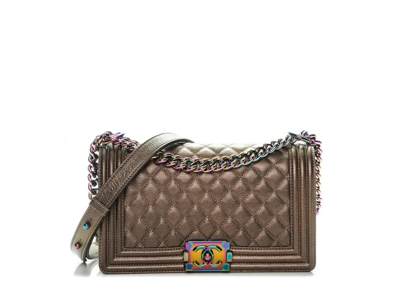 Chanel Boy Flap Diamond Quilted Iridescent Medium Dark Gold