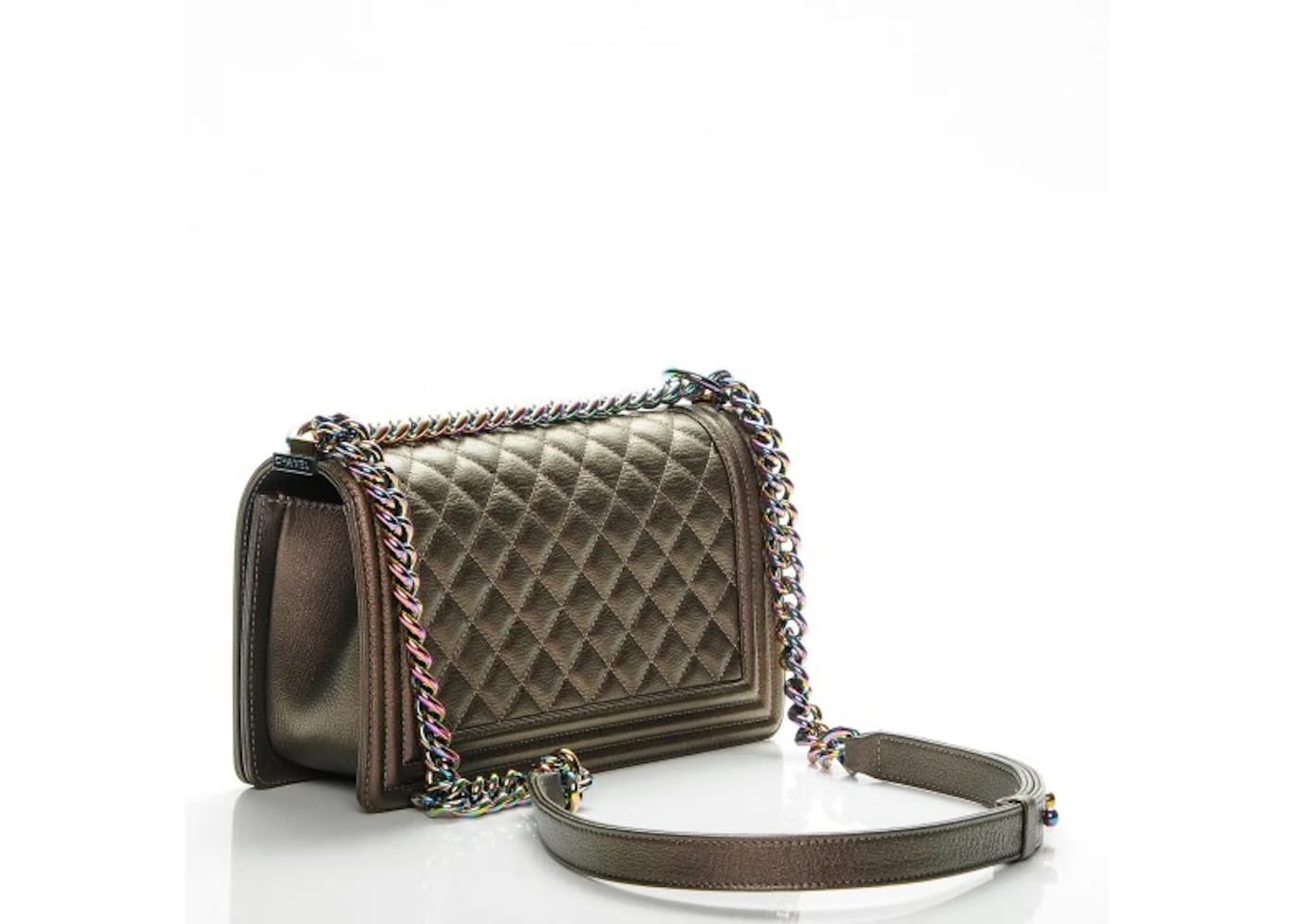 Chanel Boy Flap Diamond Quilted Iridescent Medium Dark Gold