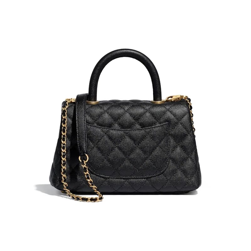 Chanel Flap Bag Top Handle Quilted Grained Calfskin Gold-tone Small Black
