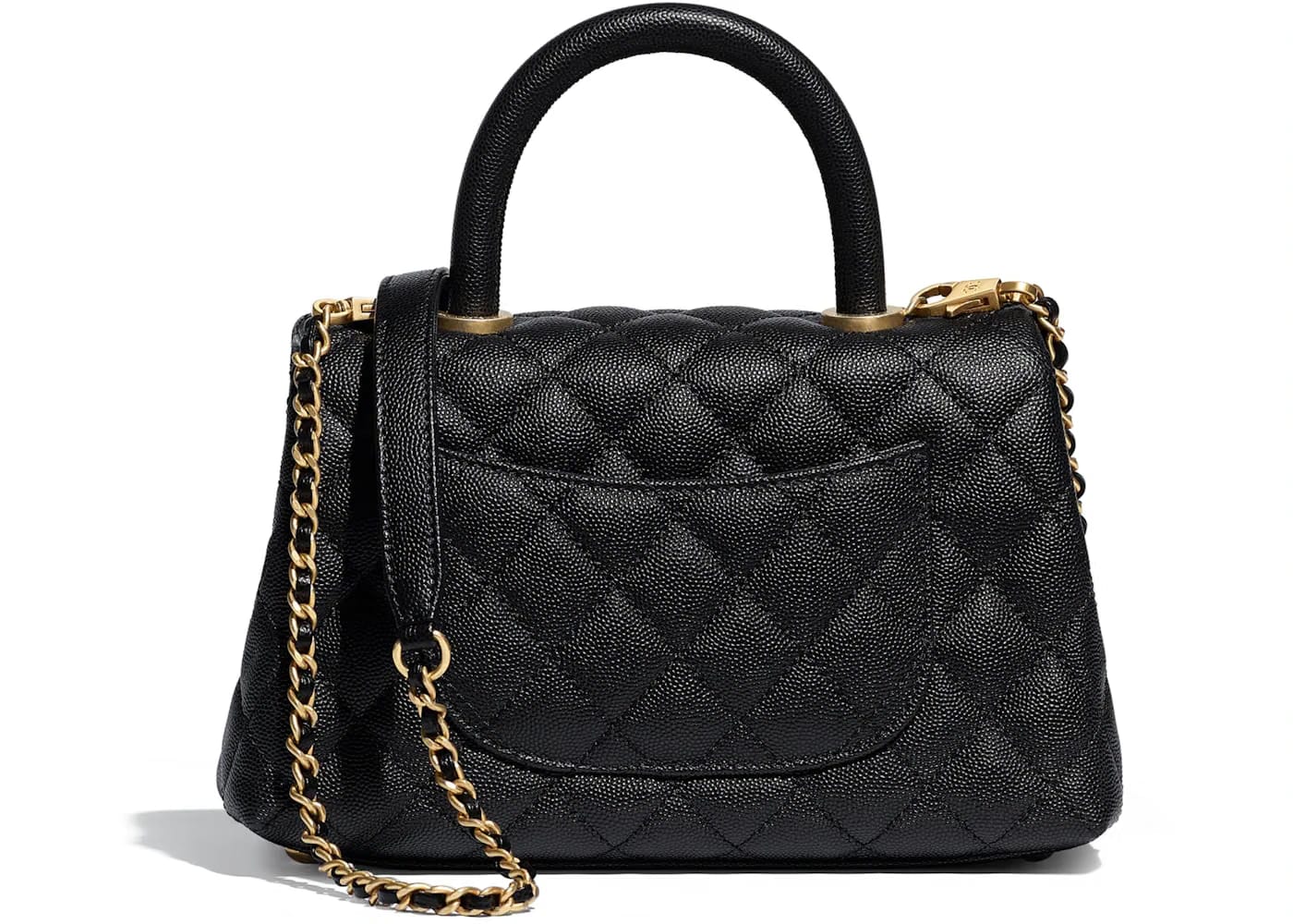 Chanel Flap Bag Top Handle Quilted Grained Calfskin Gold-tone Small Black