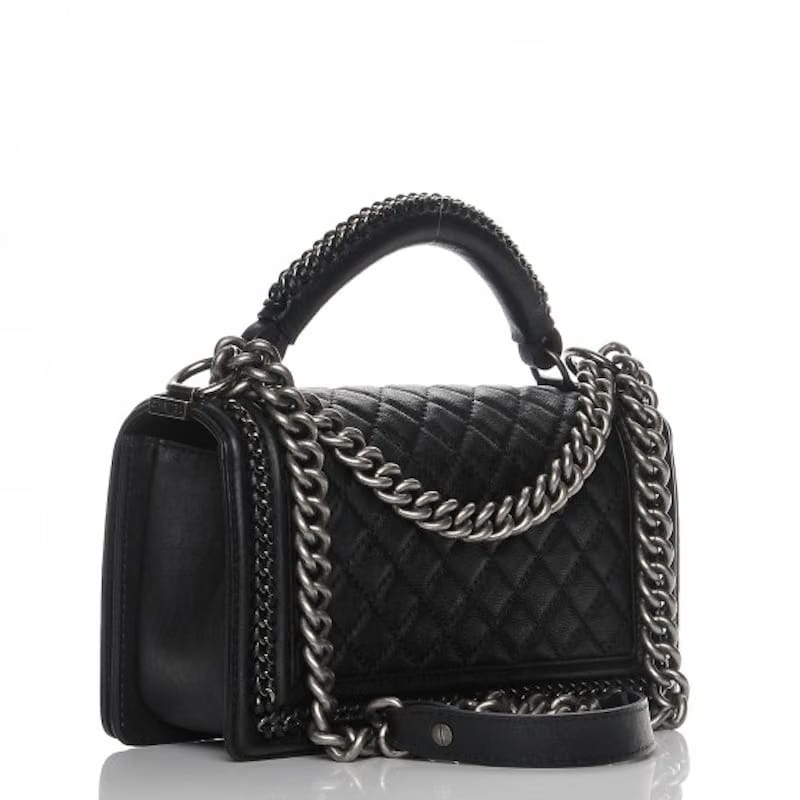 Chanel Boy Top Handle Quilted Chain Medium Black