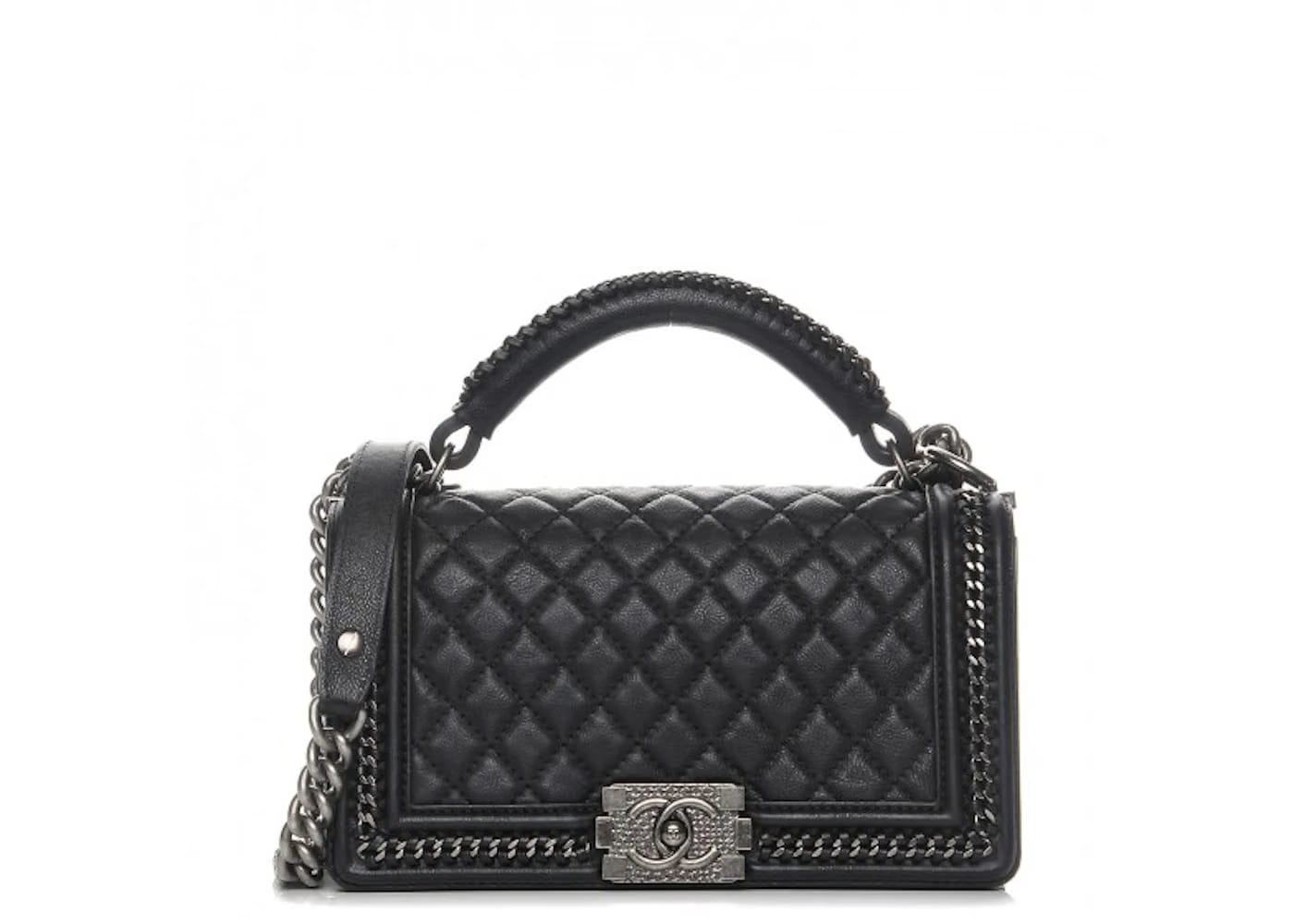 Chanel Boy Top Handle Quilted Chain Medium Black
