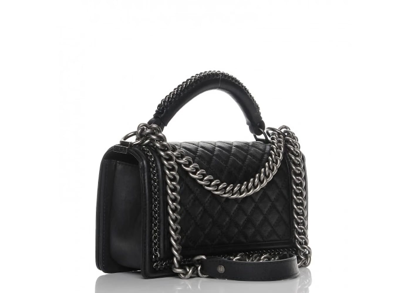 Chanel Boy Top Handle Quilted Chain Medium Black