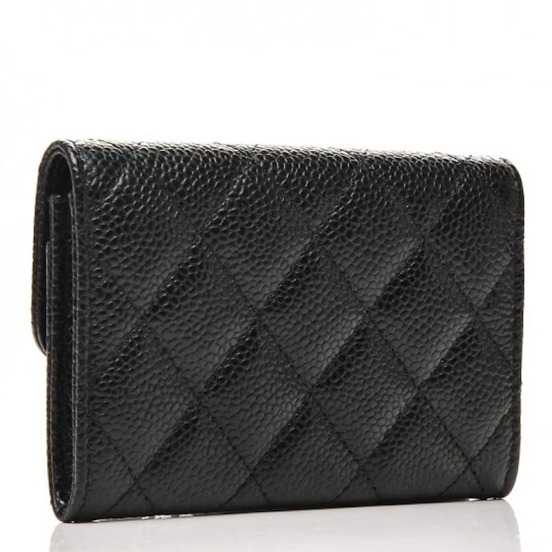 Chanel Flap Card Holder Quilted Caviar Silver-tone Black