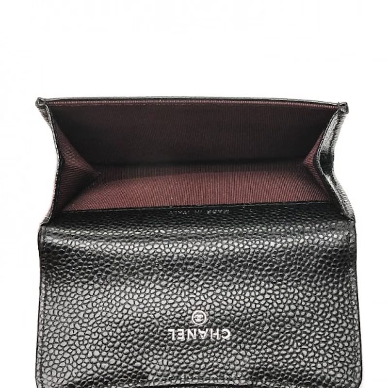 Chanel Flap Card Holder Quilted Caviar Silver-tone Black