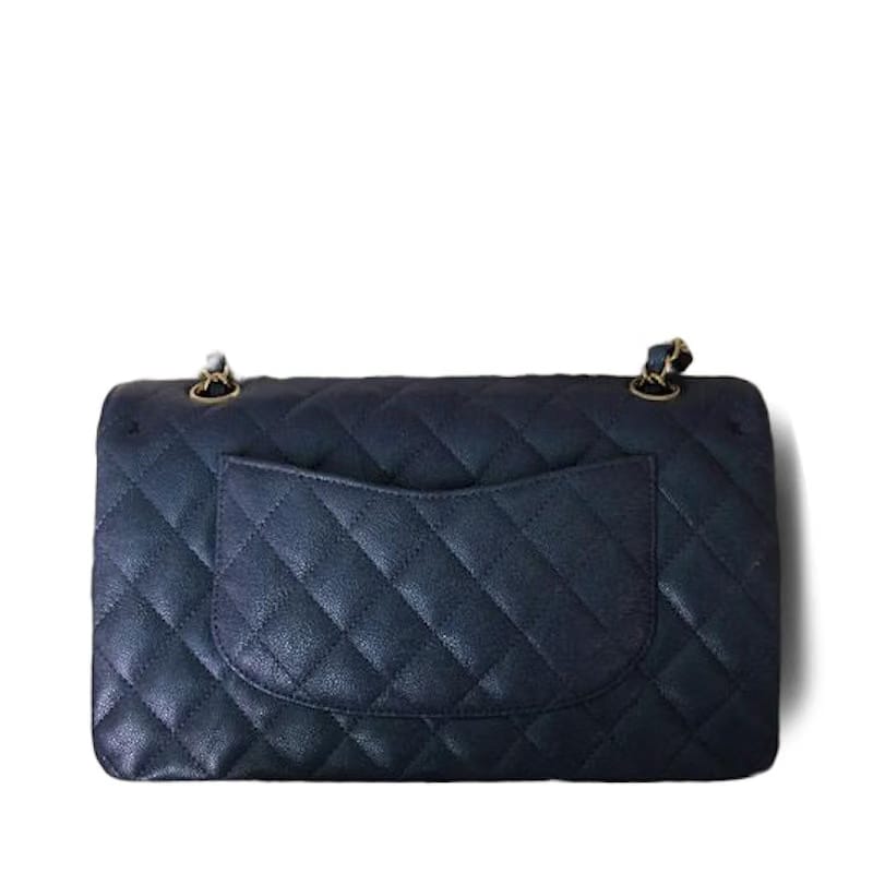 Chanel Classic Double Flap Quilted Iridescent Caviar Gold-tone Medium Blue