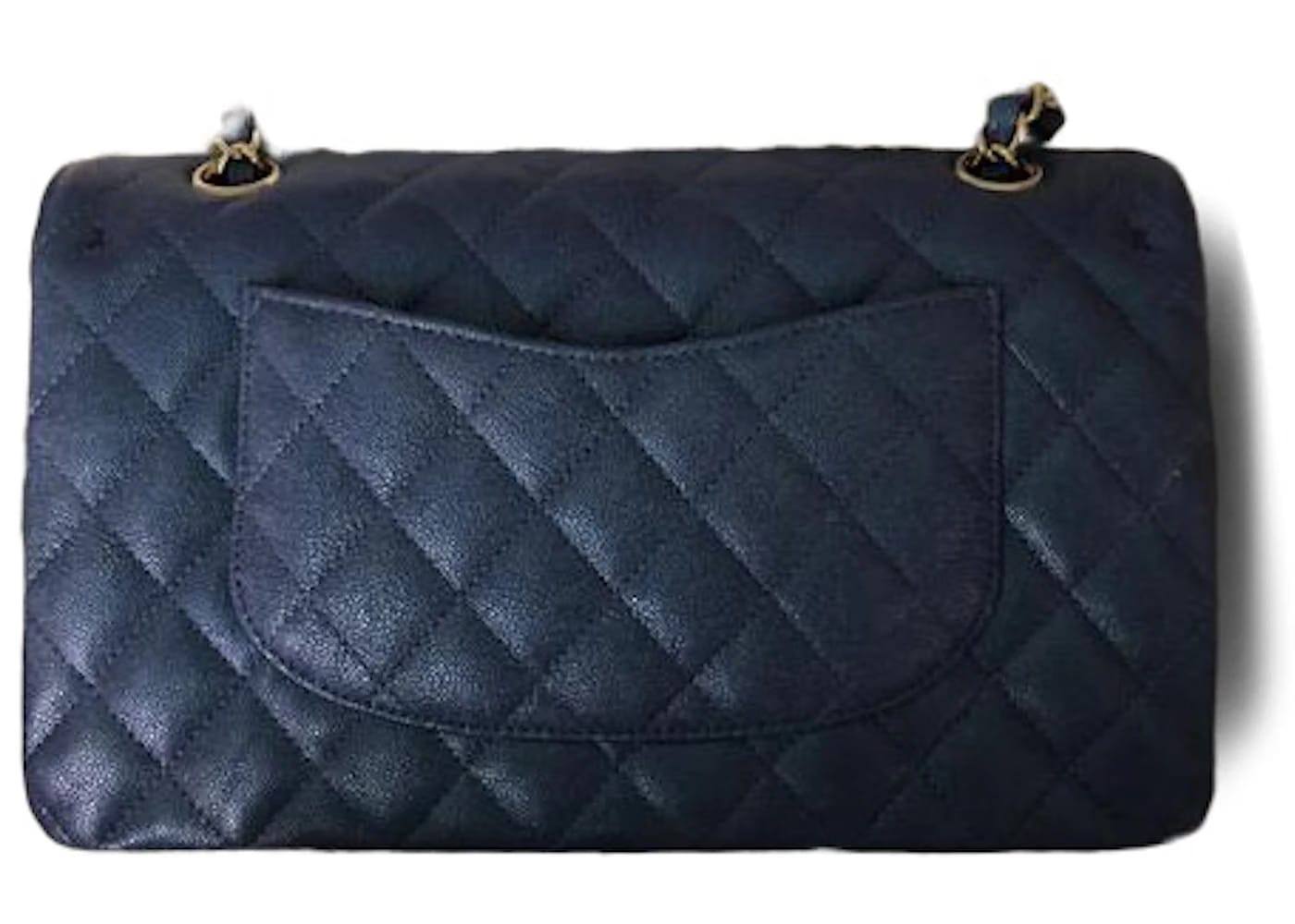 Chanel Classic Double Flap Quilted Iridescent Caviar Gold-tone Medium Blue