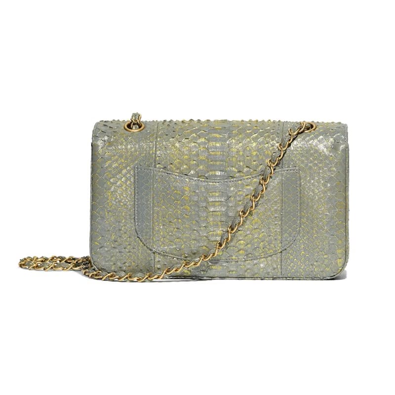 Chanel Classic Handbag Python Bronze-tone Gray