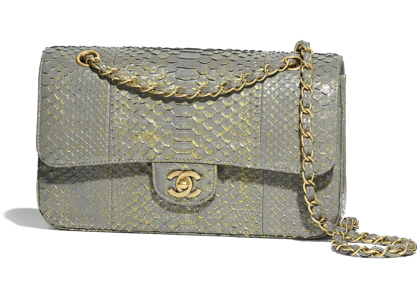 Chanel Classic Handbag Python Bronze-tone Gray