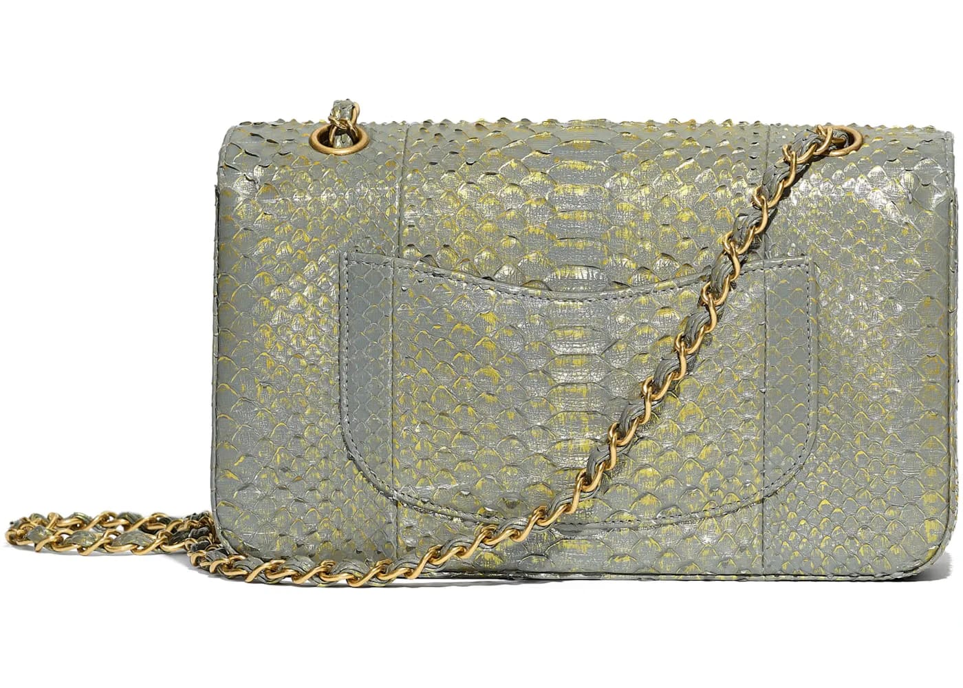 Chanel Classic Handbag Python Bronze-tone Gray