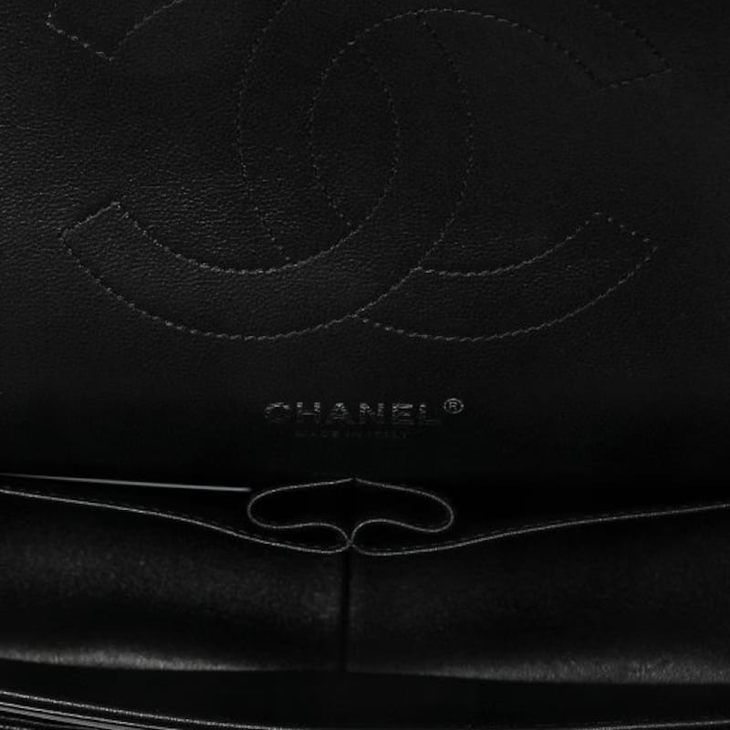 Chanel Classic Double Flap Quilted Crumple Calfskin Gunmetal Jumbo So Black